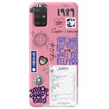 WANNA PROTECT Samsung A51 ile Uyumlu Pembe, Taylor Swift Sticker Desenli, İçi Kadife Silikon Telefon Kılıfı