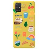 WANNA PROTECT Samsung A51 ile Uyumlu Sarı Renkli Sticker Desenli Kadife İç Silikon Telefon Kılıfı Stickerr_179