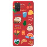 WANNA PROTECT Samsung A71 ile Uyumlu Kırmızı Renkli Sticker Desenli Kadife Silikon Telefon Kılıfı Stickerr_180