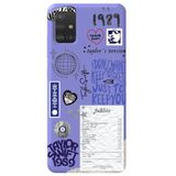 WANNA PROTECT Samsung A71 ile Uyumlu Lila, İçi Kadife, Taylor Swift Sticker Desenli Silikon Telefon Kılıfı