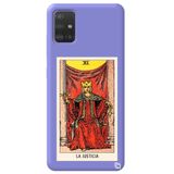 WANNA PROTECT Samsung A71 ile Uyumlu Lila Renk Premium İçi Kadife Tarot Justice Desenli Silikon Telefon Kılıfı