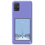 WANNA PROTECT Samsung A71 ile Uyumlu Lila Renkli Paris Poster Kadife Desenli Silikon Telefon Kılıfı