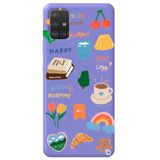 WANNA PROTECT Samsung A71 ile Uyumlu Lila Renkli Sticker Desenli Kadife İç Silikon Telefon Kılıfı Stickerr_180