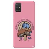 WANNA PROTECT Samsung A71 ile Uyumlu Pembe Renkli, Mantar Desenli, Premium Silikon Telefon Kılıfı, Kadifeli İç