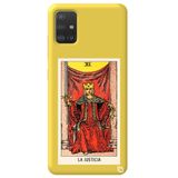 WANNA PROTECT Samsung A71 ile Uyumlu Sarı Renk Premium İçi Kadife Tarot Justice Desenli Silikon Telefon Kılıfı