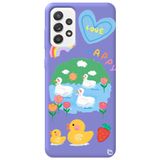 WANNA PROTECT Samsung A73 ile Uyumlu Lila Premium İçi Kadife Happy Duck Desenli Silikon Telefon Kılıfı