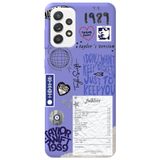 WANNA PROTECT Samsung A73 ile Uyumlu Lila, Taylor Swift Sticker Desenli, İçi Kadife Silikon Telefon Kılıfı