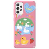 WANNA PROTECT Samsung A73 ile Uyumlu Pembe Premium İçi Kadife Happy Duck Desenli Silikon Telefon Kılıfı