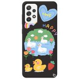 WANNA PROTECT Samsung A73 ile Uyumlu Siyah Premium İçi Kadife Happy Duck Desenli Silikon Telefon Kılıfı