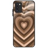 WANNA PROTECT Samsung Galaxy A02s ile Uyumlu Kamera Korumalı Kalpler Desenli Glossy Telefon Kılıfı, Kahverengi