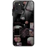 WANNA PROTECT Samsung Galaxy A02s ile Uyumlu Kamera Korumalı Kolaj Desenli Glossy Telefon Kılıfı, Lila