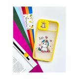 WANNA PROTECT Samsung Galaxy A02s ile Uyumlu Kamera Korumalı Sürgülü Baskılı Silikon Kılıf, Sarı Unicorn