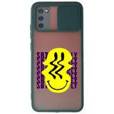 WANNA PROTECT Samsung Galaxy A02s ile Uyumlu Koyu Yeşil Kamera Korumalı Sürgülü Smiley Baskılı Silikon Kılıf