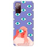 WANNA PROTECT Samsung Galaxy A02s ile Uyumlu Lila Silikon Telefon Kılıfı, Göz Desenli, İçi Kadife