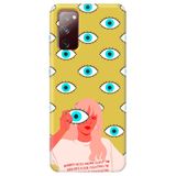 WANNA PROTECT Samsung Galaxy A02s ile Uyumlu Sarı Premium Silikon Telefon Kılıfı, Göz Desenli, İçi Kadife