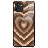 WANNA PROTECT Samsung Galaxy A03 ile Uyumlu Kamera Korumalı Kalpler Desenli Glossy Telefon Kılıfı, Kahverengi