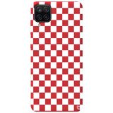WANNA PROTECT Samsung Galaxy A12 ile Uyumlu Kırmızı Dama Desenli Premium Silikon Telefon Kılıfı, Kadifeli İç dama_190