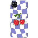 WANNA PROTECT Samsung Galaxy A12 ile Uyumlu Lila Dama Kiraz Desenli, İçi Kadife Silikon Telefon Kılıfı lansmankilif_190