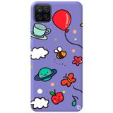WANNA PROTECT Samsung Galaxy A12 ile Uyumlu Lila Renkli Arı Balon İçi Kadife Desenli Silikon Telefon Kılıfı aribalonn_190