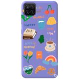 WANNA PROTECT Samsung Galaxy A12 ile Uyumlu Lila Renkli Sticker Desenli Silikon Telefon Kılıfı, Kadife İç Stickerr_190