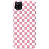 WANNA PROTECT Samsung Galaxy A12 ile Uyumlu Pembe Dama Desenli Silikon Telefon Kılıfı, Premium Kadifeli İç dama_190