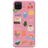 WANNA PROTECT Samsung Galaxy A12 ile Uyumlu Pembe Renkli Sticker İçi Kadife Desenli Silikon Telefon Kılıfı Stickerr_190