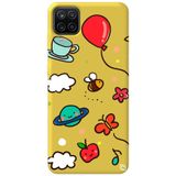 WANNA PROTECT Samsung Galaxy A12 ile Uyumlu Sarı Renkli Arı Balon İçi Kadife Desenli Silikon Telefon Kılıfı aribalonn_190