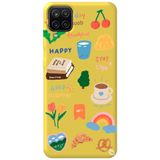 WANNA PROTECT Samsung Galaxy A12 ile Uyumlu Sarı Renkli Sticker İçi Kadife Desenli Silikon Telefon Kılıfı Stickerr_190