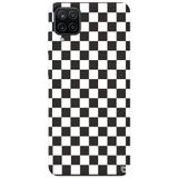 WANNA PROTECT Samsung Galaxy A12 ile Uyumlu Siyah Dama Desenli Premium Silikon Telefon Kılıfı, İçi Kadifeli dama_190