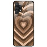WANNA PROTECT Samsung Galaxy A13 4G ile Uyumlu Kamera Korumalı Kalpler Desenli Glossy Telefon Kılıfı, Kahverengi