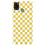 WANNA PROTECT Samsung Galaxy A21s ile Uyumlu Sarı Dama Desenli Premium Silikon Telefon Kılıfı, İç Kadifeli dama_177