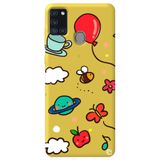 WANNA PROTECT Samsung Galaxy A21s ile Uyumlu Sarı Renkli Arı Balon Desenli Silikon Telefon Kılıfı aribalonn_177