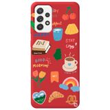 WANNA PROTECT Samsung Galaxy A52 ile Uyumlu Kırmızı Renkli Sticker Desenli Silikon Telefon Kılıfı, Kadife İç Stickerr_181