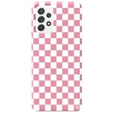 WANNA PROTECT Samsung Galaxy A52 ile Uyumlu Pembe Dama Desenli Premium Silikon Telefon Kılıfı, Kadifeli İç dama_181