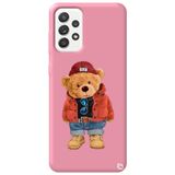 WANNA PROTECT Samsung Galaxy A52 ile Uyumlu Pembe Renkli, Premium Kadifeli İç, Ayıcık Bear Desenli Silikon Telefon Kılıfı ayicik_181