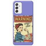 WANNA PROTECT Samsung Galaxy A55 ile Uyumlu Lila, İçi Kadife, WARNING Girl Power Desenli Silikon Telefon Kılıfı warninggirlpower_249