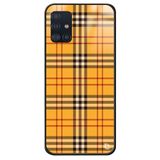 WANNA PROTECT Samsung Galaxy A71 ile Uyumlu Ekose Kumaş Premium Desenli Glossy Kılıf, Turuncu kumasglossy_184