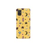 WANNA PROTECT Samsung Galaxy A71 ile Uyumlu Kadifeli Ay Pırlanta Yıldız Desenli Silikon Kılıf, Sarı PatternCollections_122