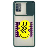 WANNA PROTECT Samsung Galaxy A71 ile Uyumlu Koyu Yeşil Kamera Korumalı Sürgülü Smiley Baskılı Silikon Kılıf
