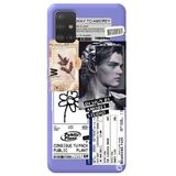 WANNA PROTECT Samsung Galaxy A71 ile Uyumlu Lila Kolaj Desenli Premium Silikon Telefon Kılıfı, İçi Kadife