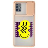 WANNA PROTECT Samsung Galaxy A71 ile Uyumlu Pembe Kamera Korumalı Sürgülü Smiley Baskılı Silikon Kılıf