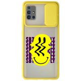 WANNA PROTECT Samsung Galaxy A71 ile Uyumlu Sarı Kamera Korumalı Sürgülü Smiley Baskılı Silikon Kılıf
