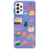 WANNA PROTECT Samsung Galaxy A72 ile Uyumlu Lila Renkli Sticker İçi Kadife Desenli Silikon Telefon Kılıfı Stickerr_182
