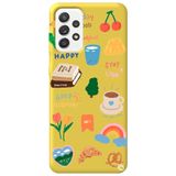 WANNA PROTECT Samsung Galaxy A72 ile Uyumlu Sarı Renkli Sticker Desenli Kadife İç Silikon Telefon Kılıfı Stickerr_182
