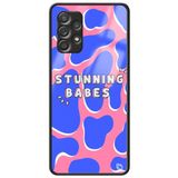 WANNA PROTECT Samsung Galaxy A73 ile Uyumlu Babes Premium Desenli Glossy Telefon Kılıfı, Mavi-Pembe