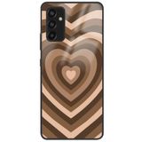WANNA PROTECT Samsung Galaxy M13 ile Uyumlu Kamera Korumalı Kalpler Desenli Glossy Telefon Kılıfı, Kahverengi