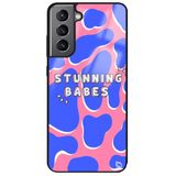 WANNA PROTECT Samsung Galaxy S21 FE ile Uyumlu Babes Premium Desenli Glossy Telefon Kılıfı, Mavi-Pembe