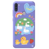 WANNA PROTECT Samsung M11 ile Uyumlu Lila Premium İçi Kadife Happy Duck Desenli Silikon Telefon Kılıfı