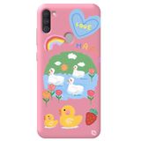 WANNA PROTECT Samsung M11 ile Uyumlu Pembe Premium İçi Kadife Happy Duck Desenli Silikon Telefon Kılıfı