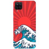 WANNA PROTECT Samsung M12 ile Uyumlu Kırmızı, Japon Desenli Premium Silikon Telefon Kılıfı, İçi Kadife japondalga_206